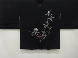 草花模様　刺繍　一つ紋　絵羽織